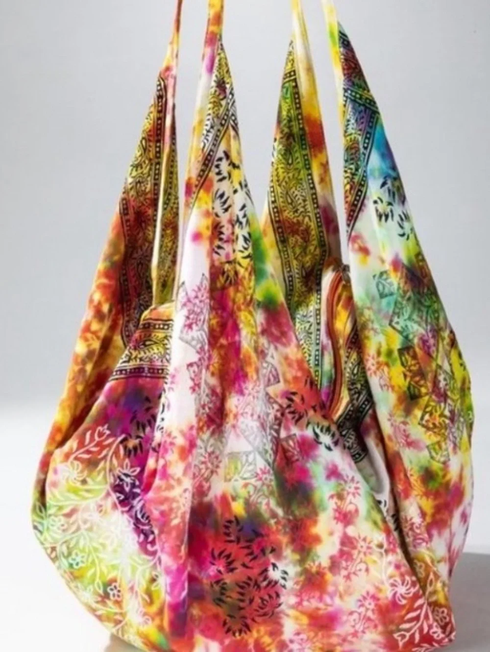 Boho Hobo Bag Pink Yellow Tie Dye Slouchy Shoulder Bag Zipper Large. NWOT
